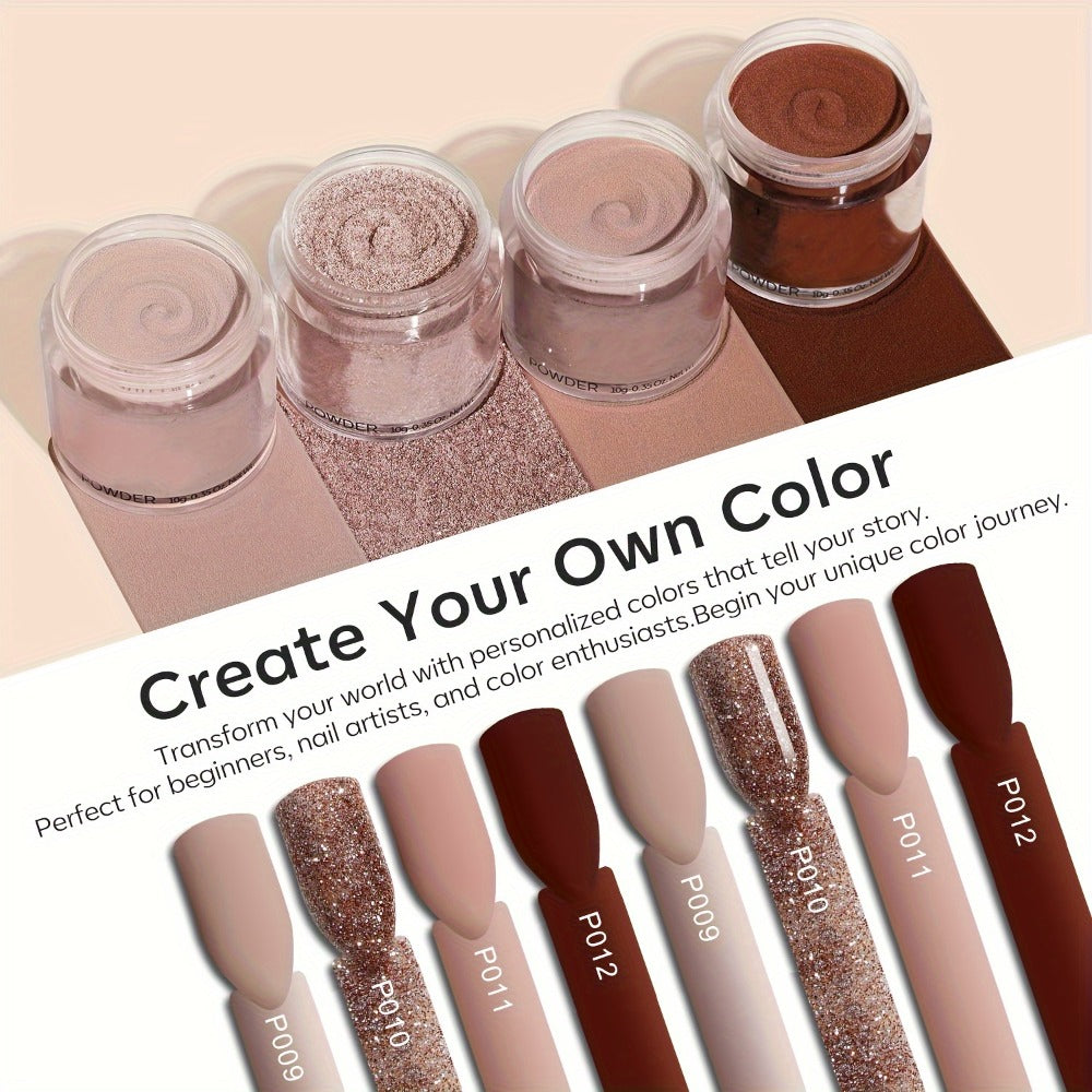 Dip Powder Nail Starter Kit 4 Colors Pink Brown Beige — Complete Dipping Set with Base Coat Activator Top Coat No Lamp Needed French Manicure Beginner Nail Art Gift for Women