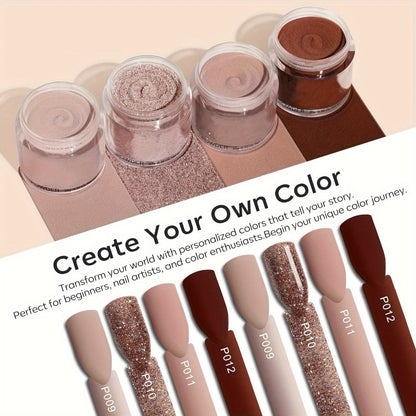 Dip Powder Nail Starter Kit 4 Colors Pink Brown Beige — Complete Dipping Set with Base Coat Activator Top Coat No Lamp Needed French Manicure Beginner Nail Art Gift for Women