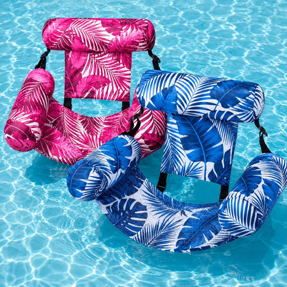 Tropical Leaf Inflatable Pool Float Lounger for Adults – Hammock Chair with Adjustable Back & Head Support, Buoyant Pillow, Fabric Cover, Pool Lake Beach Summer Water Party Relaxation Gift