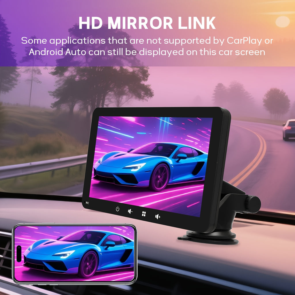 2026 New 7-Inch Wireless Car Display with Touch Buttons Below Features: - Built-In Car Audio System - Ultra-Hd Touchscreen - 1080P Rearview Camera - Dashcam - Wireless Connectivity - GPS Navigation - Supports Carplay, Android Auto
