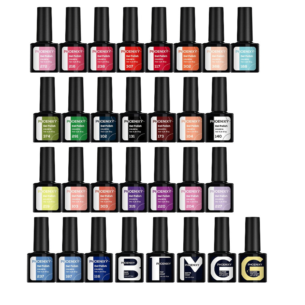 Gel Nail Polish Set 30 Pcs Pure Soak Off — Base Coat, Glossy, Matte & Golden Glitter Top Coat | UV LED Complete Home Salon Nail Kit for Women | Long-Lasting Chip-Resistant Finish