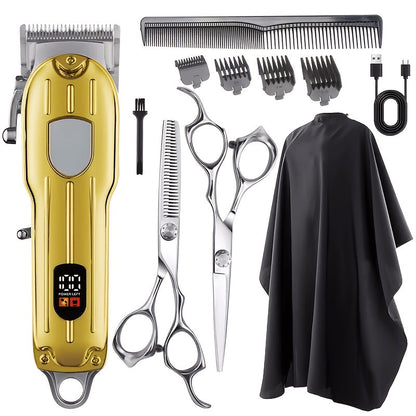 Barber Hair Clipper Kit for Men — USB Rechargeable Digital Size Adjustment, Complete Set with Scissors & 4 Limit Combs, Professional Home Barbering Grooming Set, Gift for Dad & Husband