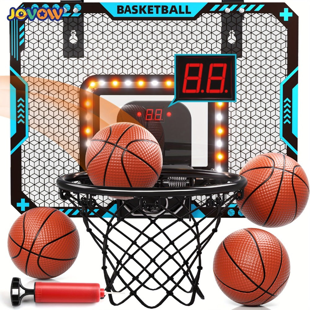 Over Door Basketball Hoop with LED Lights & Electronic Scoreboard – Mini Hoop Set with 4 Balls for Kids Teens Adults, No Drilling Indoor Outdoor Sport Game | Best Birthday Christmas Gift