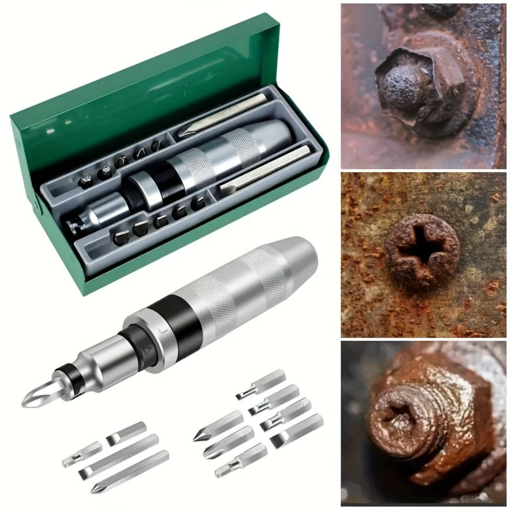 Impact Screwdriver Set 13-Piece – Shock Screw Bits, Chisel Bits & Screw Extractor Remover Kit, Multifunctional Metal Shock Driver Tool Set for Stripped Screw Repair & DIY Use