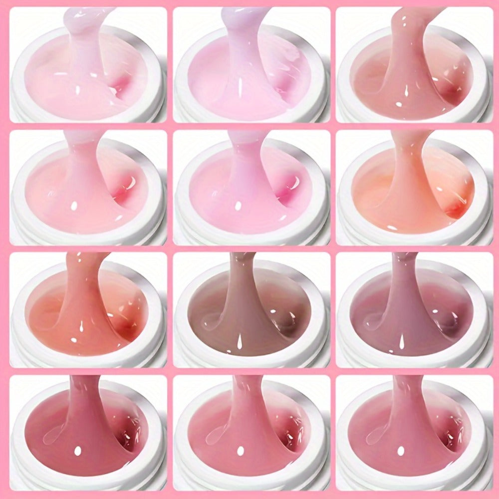 Builder Gel Nail Extension Set 6 Colors 0.51oz Each Crystal Clear White Milky Jelly Light Pink Pink Nude - Alcohol-Free UV LED Self-Leveling Salon Quality Nail Art Kit for Women Extensions Overlays French Manicure