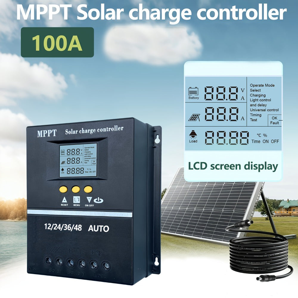 100A MPPT Solar Charge Controller with LCD Display Auto Tracking for 12V 24V 36V 48V Systems Lead-Acid Lithium LiFePO4 Batteries Off-Grid Solar RV Boat Camper