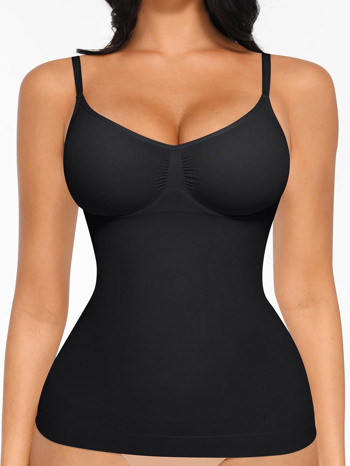 Women's Tummy Control Shapewear Camisole - Solid Color Body Smoothing, Black
