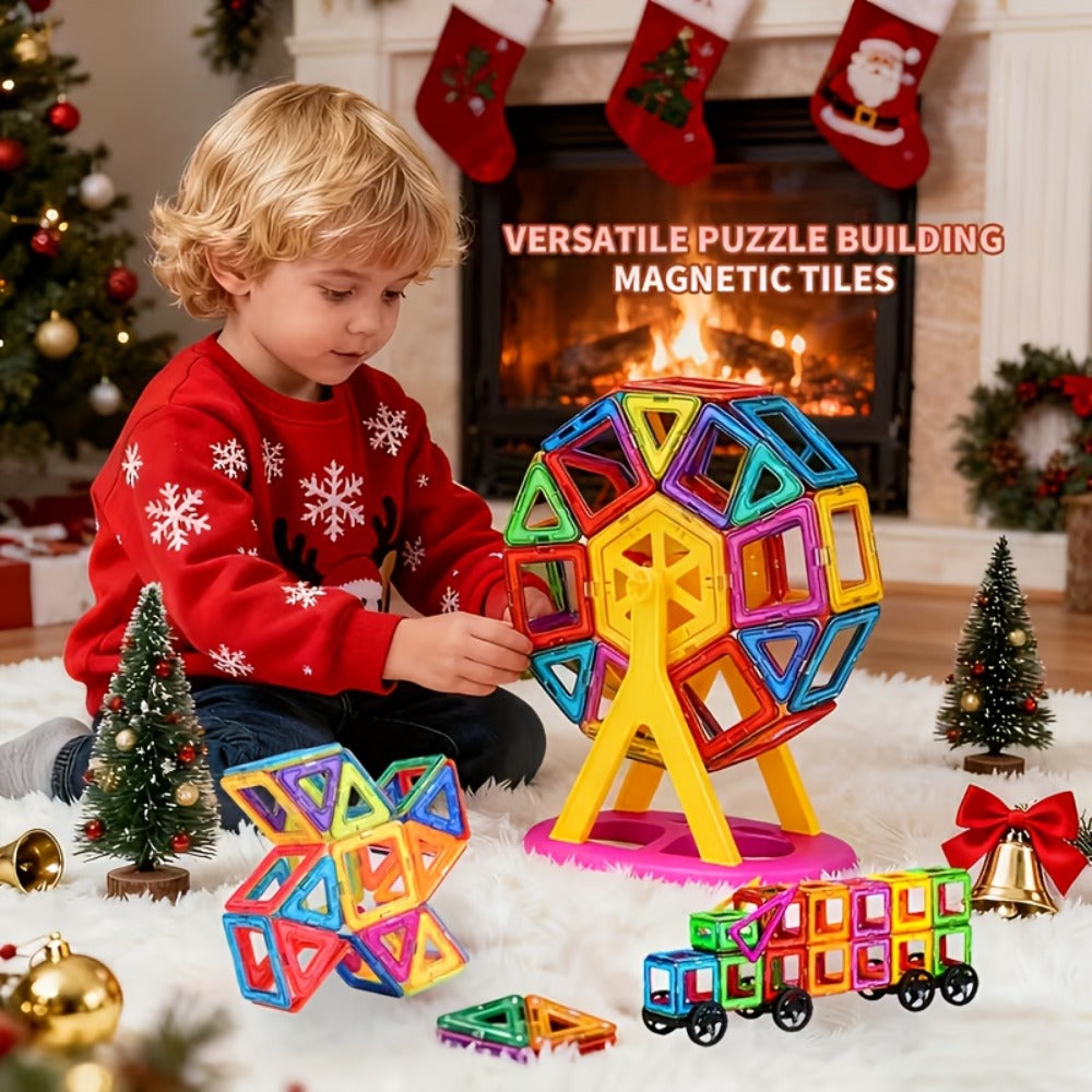 Large Magnetic Tiles 67 Piece STEM Building Kit – DIY Magnetic Building Blocks for Boys & Girls Ages 3+, Random Assorted Colors, Creative Construction Toy, Birthday Halloween Christmas Gift