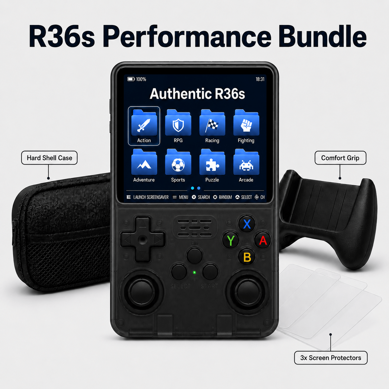 R36S Retro Handheld Game Console ArkOS 3.5" IPS Screen 64GB 128GB – Portable Emulator Gaming Device USB-C 10Hr Battery, Black White Purple, Classic Retro Gaming Gift for Kids Adults