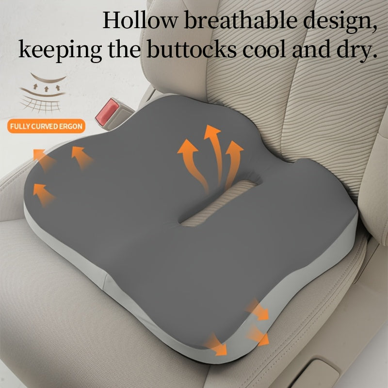 1pc Ergonomic Memory Foam Seat Cushion with Center Groove Design - Pressure Relief & Posture Support, Non-Slip Base, Soft Polyester Cover for Office, Home, Car - White/Black, Seat Cushion for Long Sitting, Posture Improvement, Durable Seating Comfort