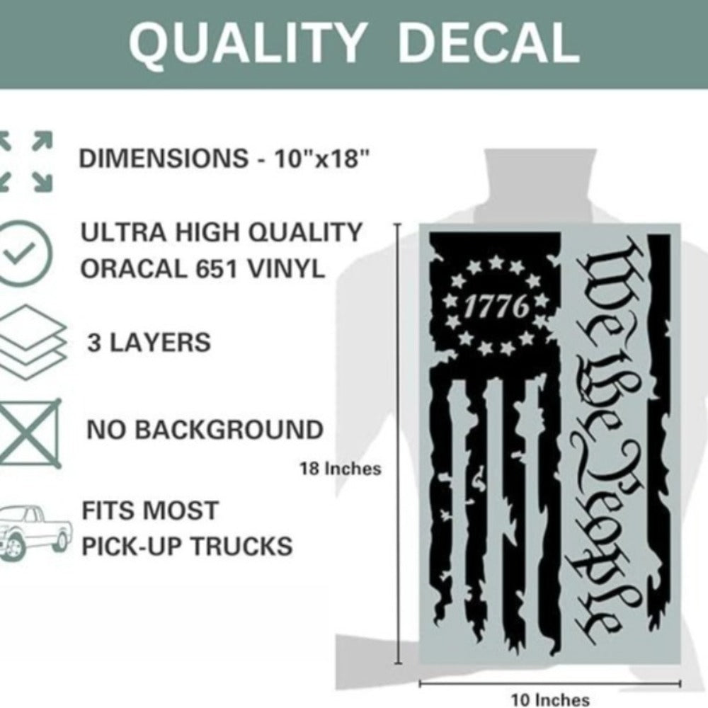 American Flag Vinyl Decal Stickers - We The People 1776 Patriot 250th Anniversary Truck Tailgate Decal, Car Window Bumper Sticker, Home Wall Decor, 2 Pack (Black, Red, White)