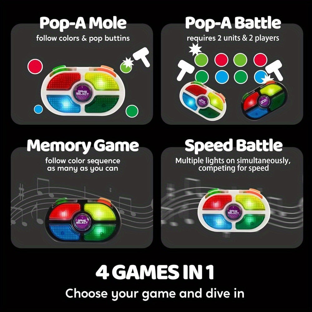 Portable Handheld Gaming Device 2-Pack – 7-Button Electronic Game with 4 Modes, Light & Sound, Memory & Speed Battle for Kids Ages 8+, Fun Party Favor & Christmas Gift