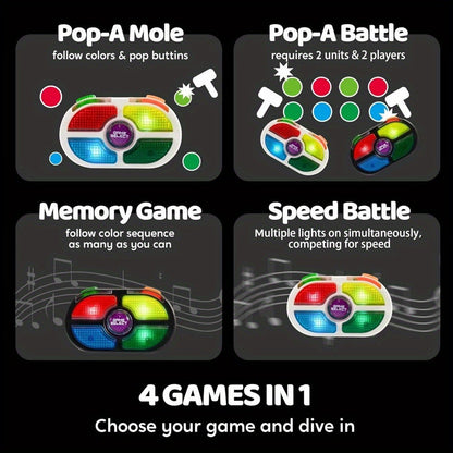 Portable Handheld Gaming Device 2-Pack – 7-Button Electronic Game with 4 Modes, Light & Sound, Memory & Speed Battle for Kids Ages 8+, Fun Party Favor & Christmas Gift