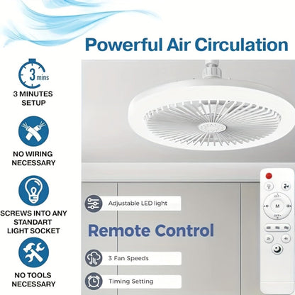 Ceiling Fan Light with Remote Control, Dimmable LED 3000-6500K, 3-Speed Fan, E26 Base, 360° Adjustable Universal Joint, Timed Night Light, Room Decor White & Gray