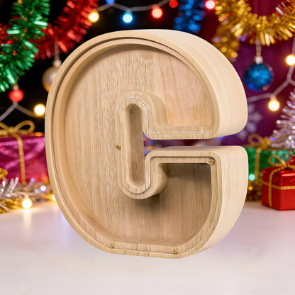 Alphabet Letter Piggy Bank A-Z Wooden Coin Bank Large Capacity Transparent – Personalized Savings Box for Kids | Back to School, Christmas & Birthday Gift