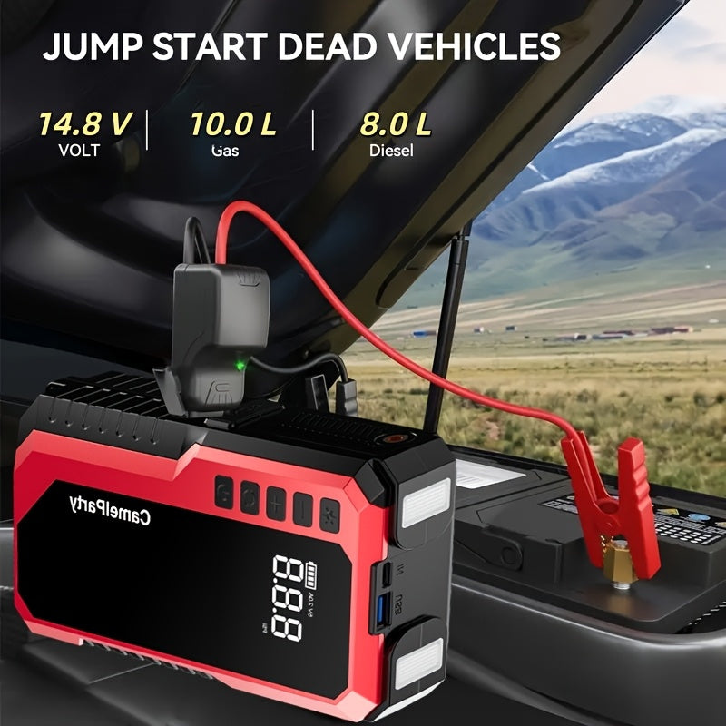 6000A/11000A Peak Jump Starter with Digital Tire Inflator Air Compressor, Multi-Function Car Jump Box Equipped with Smart Anti-Burn Battery Clips & LED Flashlight, Portable Emergency Power Bank for Car, RV, Motorcycle Vehicle Roadside Tools, Giftable