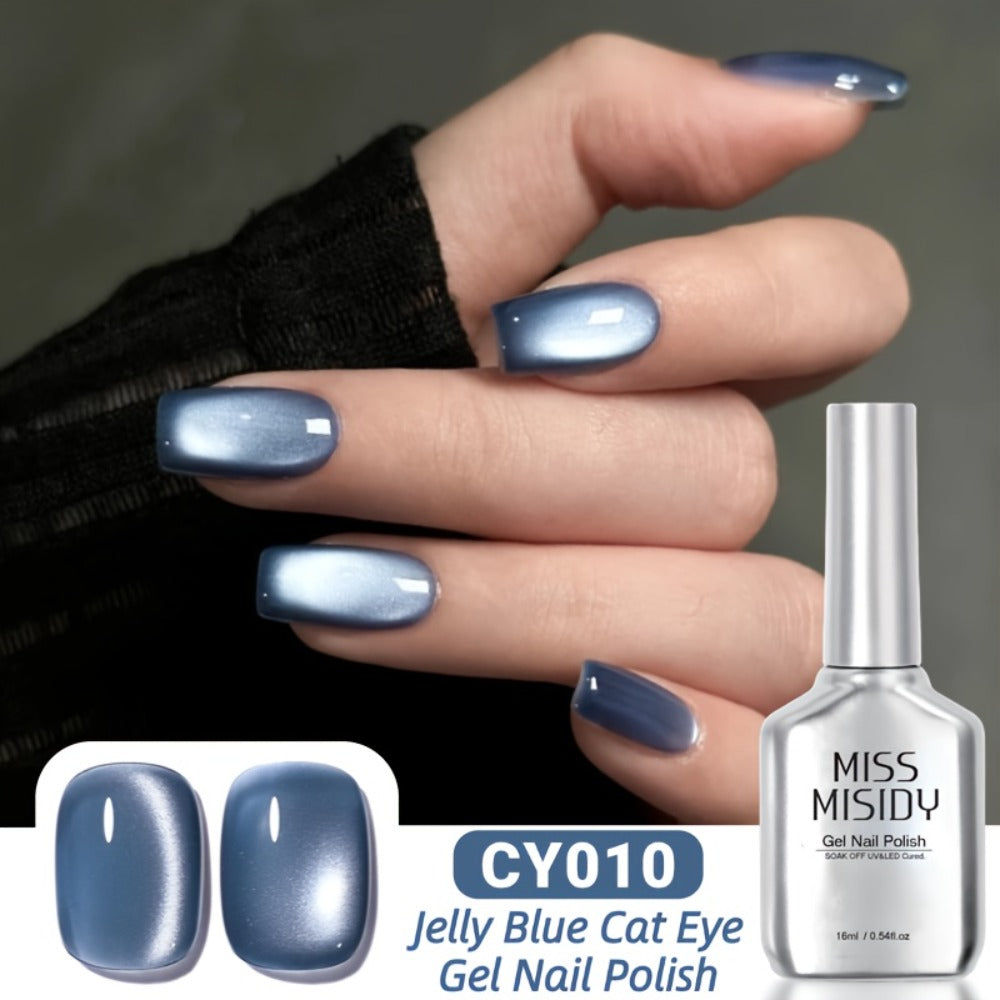Cat Eye Gel Nail Polish Jelly Blue 0.54oz Sheer Glass-Like Finish — UV LED Soak-Off Long-Lasting Gel Polish for Manicure & Pedicure, Easy Application Nail Art Color for Women Home Salon CY010