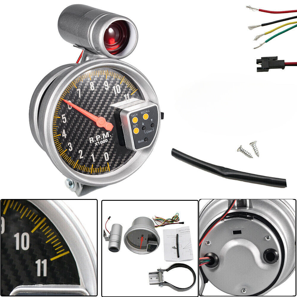 5" Carbon Fiber Tachometer 11K RPM with Shift Light – Aluminum Frame, Fits 4/6/8 Cylinder Engines – Universal Car RPM Gauge for Street & Performance Builds