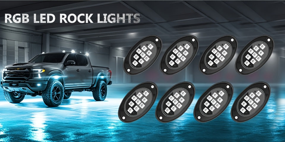RGB LED Rock Lights With App/Remote Control & Timing & Music Mode Rock Lights For Trucks, Rock Light Kits For ATV RZR UTV SUV Off Road Motorcycle, Without Battery