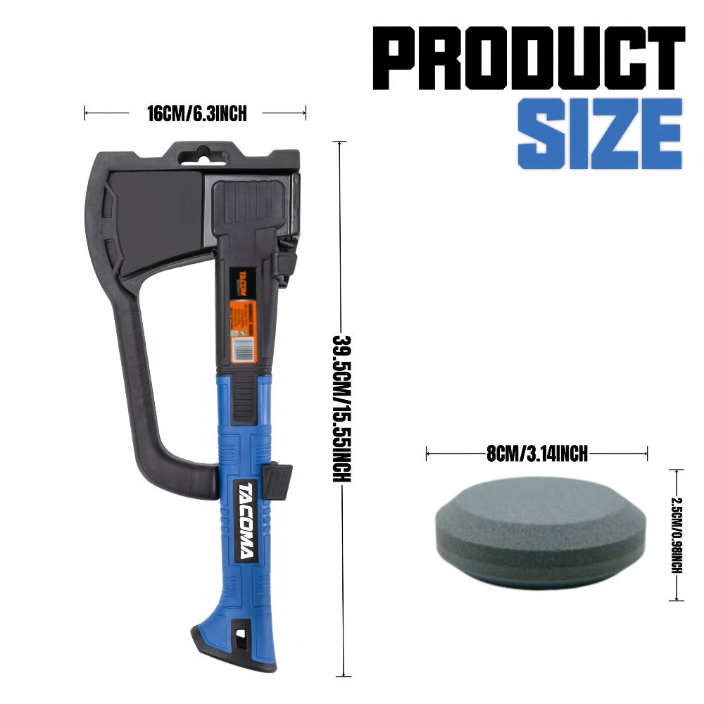 Camping Hatchet 15 Inch Splitting Axe 45 Carbon Steel with Nylon Rubber Non-Slip Handle – Teflon Blade, Blade Cover & Optional Whetstone Set for Wood Chopping, Tree Cutting, Hiking Backpacking Outdoor