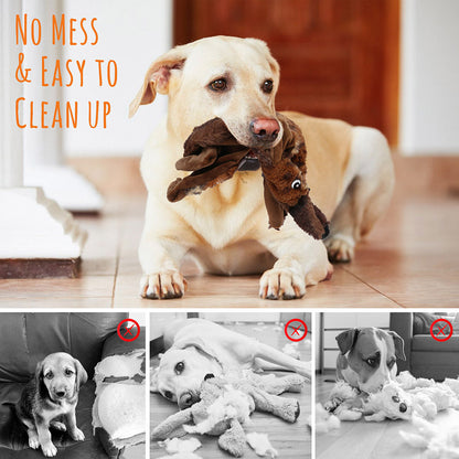 Squeaky Dog Toys 5-Pack No Stuffing Plush Chew Toy Bundle - Durable Animal Toys for Small Medium Large Dogs, Double Squeaker Puppy Teething Toy Set with Bonus Cotton Rope Toy