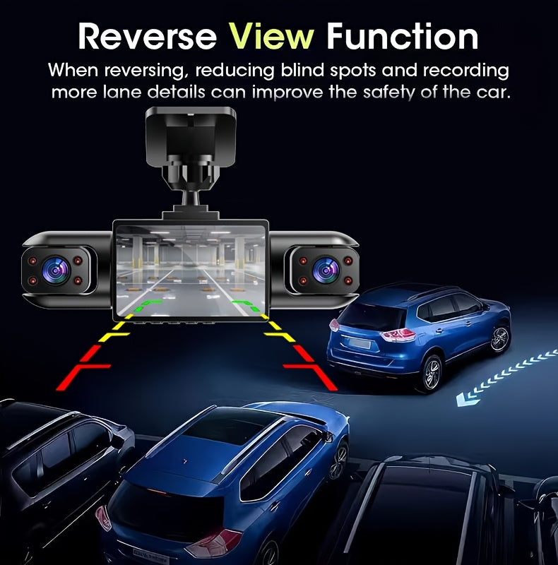 PODOFO Dual Camera Dash Cam 1080P, Suitable for Cars, 4-Channel Front/Rear/Left/Right, 3.16-inch IPS Screen, Night Vision, Loop Recording, 24-Hour Parking Monitoring with G-Sensor/Motion Detection, Optional 64GB Memory Card, Vehicle Security Camera