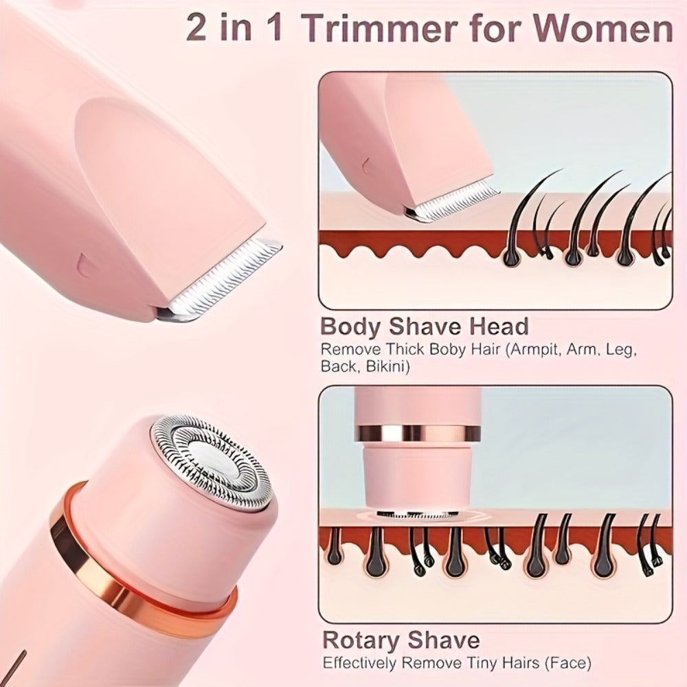 Electric Bikini Razor 2-in-1 Women USB Rechargeable Dry Wet Face Shaver - Painless Hair Removal Bikini Line Underarms Legs Arms Face Portable Cordless Lady Shaver Pink Purple Blue
