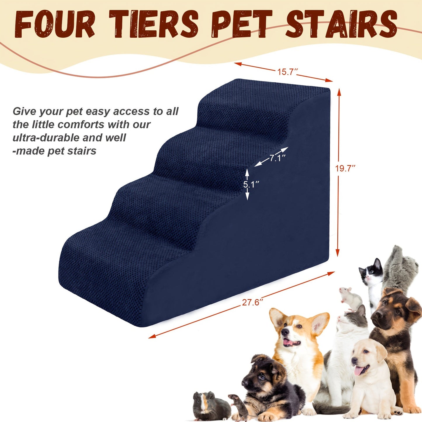 Dog Stairs for High Beds & Sofas – 2/3/4 Step Memory Foam Pet Steps with Non-Slip Bottom, Washable Cover & Textured Surface – Supportive Dog Steps for Senior Dogs, Puppies & Small Breeds