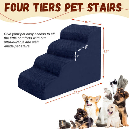 Dog Stairs for High Beds & Sofas – 2/3/4 Step Memory Foam Pet Steps with Non-Slip Bottom, Washable Cover & Textured Surface – Supportive Dog Steps for Senior Dogs, Puppies & Small Breeds