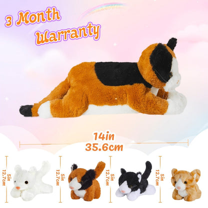 Cat Stuffed Animal Plush Set Mommy Cat with 4 Baby Kittens – Soft Cuddly Cat Family Toy Gift for Kids, Mother's Day Birthday Christmas Holiday Bed Sofa Decor