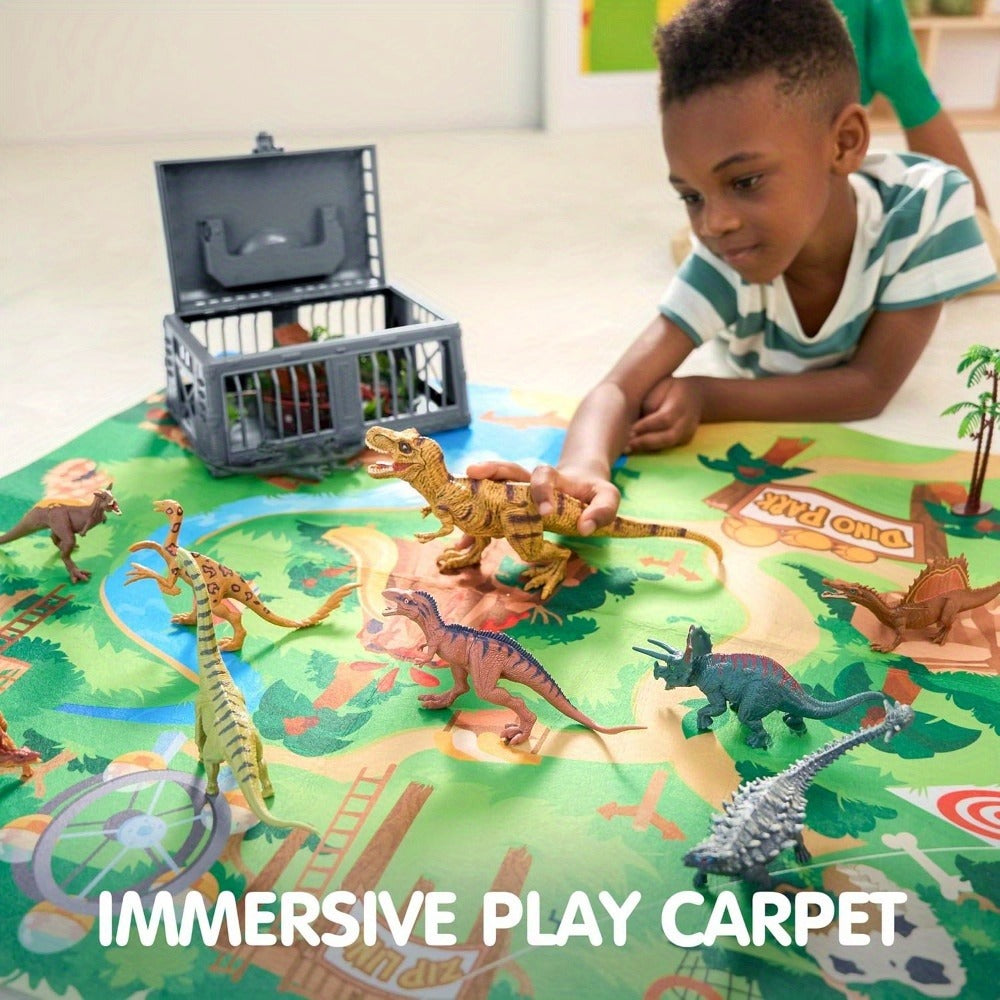 Dinosaur Toys for Kids 19pcs with Play Mat & Storage Cage – Realistic Dinosaur Figures Playset for Boys Girls Ages 3+, Birthday Gift, Christmas Gift, Party Favor