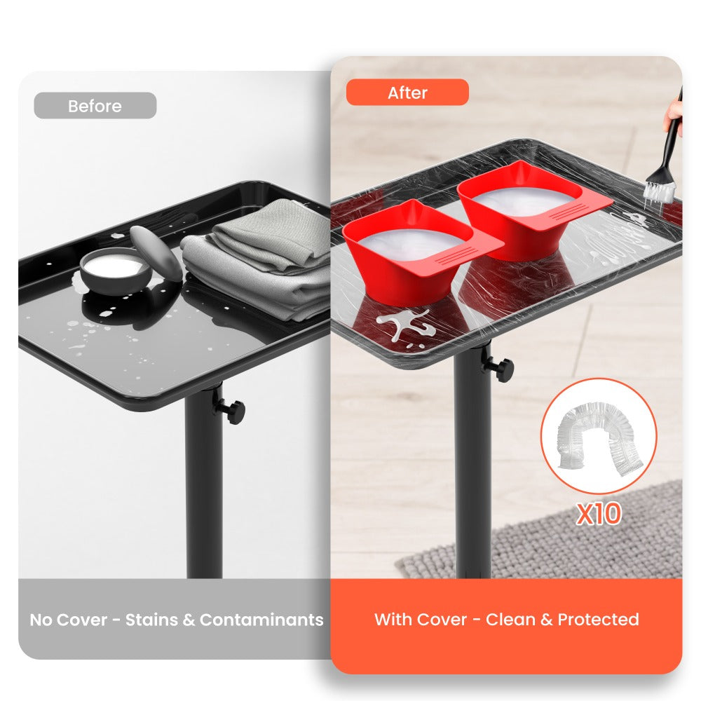 Rolling Salon Tray Cart with 10 Disposable Covers & Adjustable Height – Black Dirt-Proof Mobile Utility Trolley for Tattoo Artist, Spa, Esthetician & Hairstylist