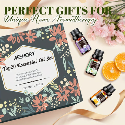 Essential Oil Set – Pure Natural Aromatherapy Oils in Amber Glass Bottles for Diffuser & Humidifier, DIY Fragrance, Valentine's Day & Holiday Gift for Women, Girls, Friends & Family (12/20/26pcs)
