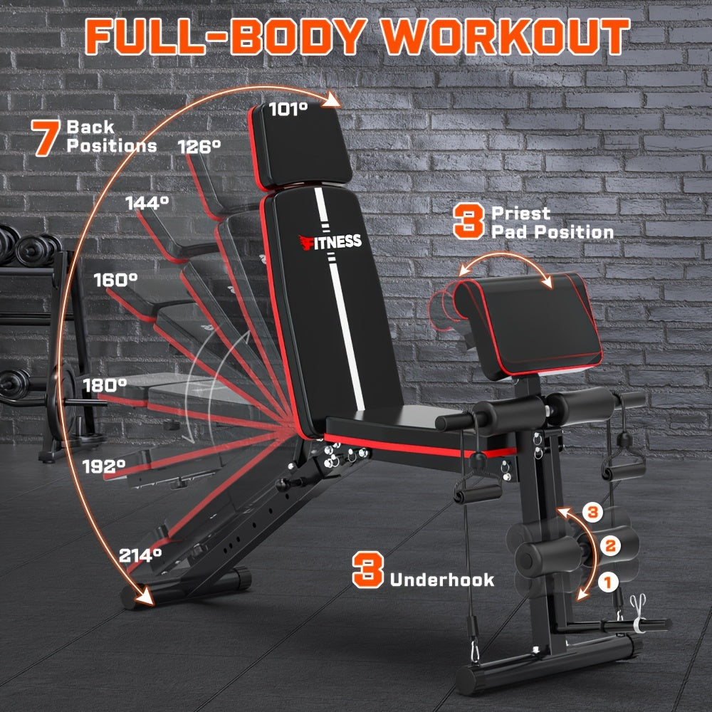 Adjustable Weight Bench 6-in-1 Foldable – Flat Incline Decline, Resistance Bands, Preacher Curl & Leg Developer, 770lb Capacity – Home Gym Strength Training Bench