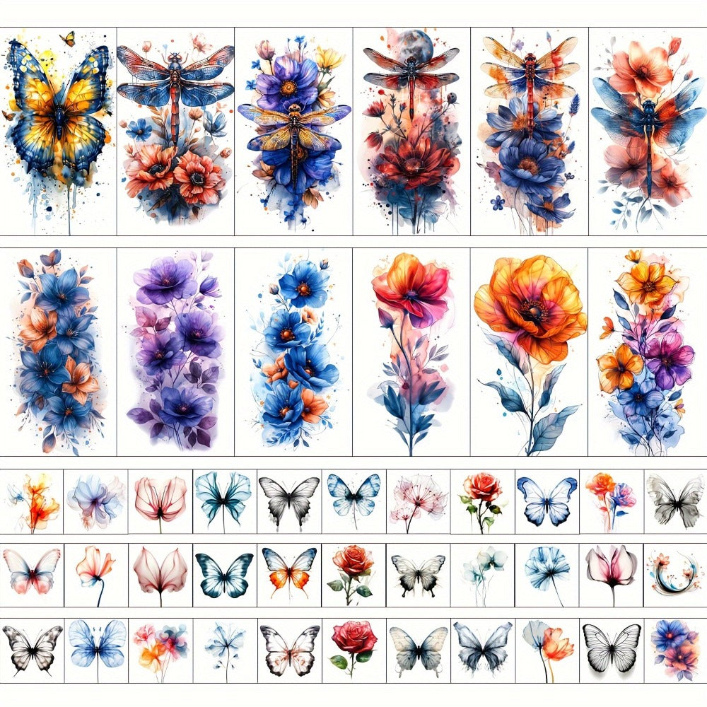 Watercolor Flower Temporary Tattoos for Women 45 Sheets, 12 Large & 33 Small Realistic Floral Fake Tattoo Stickers for Half Arm Sleeve Wrist Shoulder Body Art, Long Lasting Party Supplies Favors Bachelorette Gift