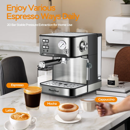 Espresso Machine Stainless Steel – Dual-Brew Coffee Maker with 54.1oz Water Tank, High-Pressure Steam Wand, ESE Pod & Ground Coffee Compatible, 1 & 2 Cup Brewing, Overpressure Protection for Home Barista