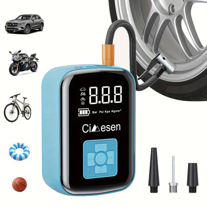 1pc Tire Inflator Portable Air Compressor, Fast Cordless Air Pump, Digital Display With Multi-function Nozzle Adapter And Long-lasting Lithium Battery For Car Motorcycle Bicycle Tire Ball, Auto Parts