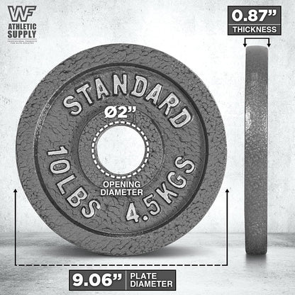 Cast Iron Weight Plates 2-Inch Standard Barbell Plates Solid Iron Gym Weights for Strength Training Weightlifting Bodybuilding Powerlifting Home Gym Multiple Sizes 2.5LB to 100LB