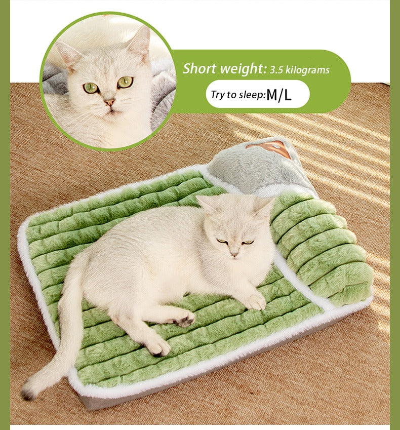 Thickened Dog Bed & Cat Bed Mat with Pillow – Anti-Slip, Machine Washable, Detachable Crate Mat for All Dogs & Cats, L & XL