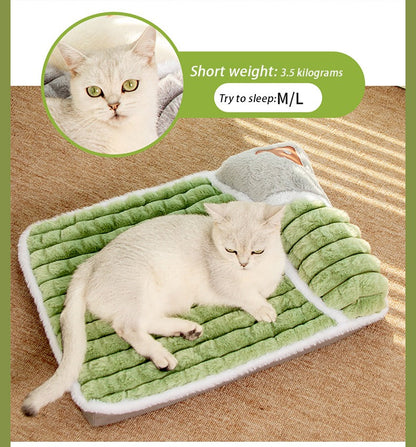 Thickened Dog Bed & Cat Bed Mat with Pillow – Anti-Slip, Machine Washable, Detachable Crate Mat for All Dogs & Cats, L & XL