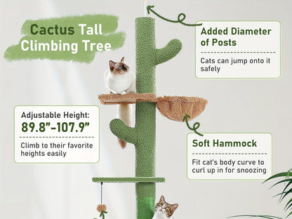 Floor to Ceiling Cat Tree Tower 90–107" – 4-Tier Tall Adjustable Cat Climbing Post with Tension Rod | Ceiling-Mounted Stable Cat Activity Center for Indoor Cats, Multiple Colors