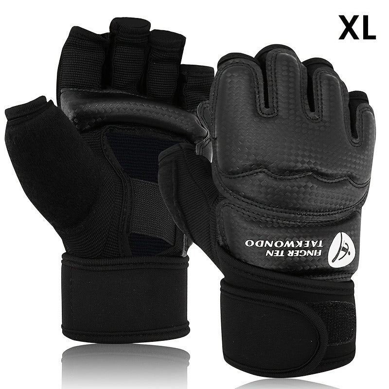 Taekwondo Sparring Gear Set Half Finger Gloves Hand & Foot Protectors with Wrist Wraps & Ankle Support for Boxing Kickboxing Men Women