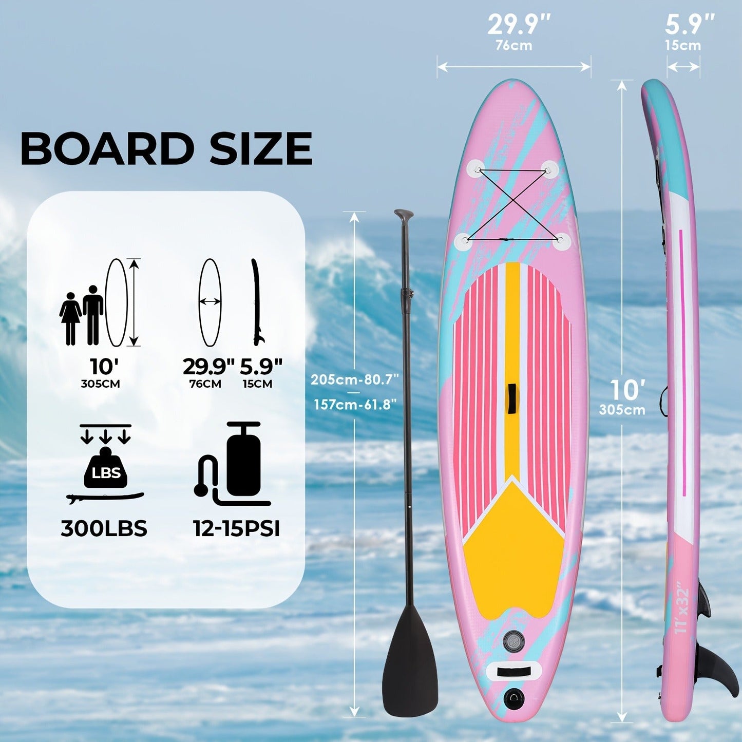 Stand Up Paddle Board 10ft/11ft/12ft – 3-Fin SUP with Floating Paddle, Ankle Leash, Pump & Carry Bag | Yoga Touring Fishing All Levels