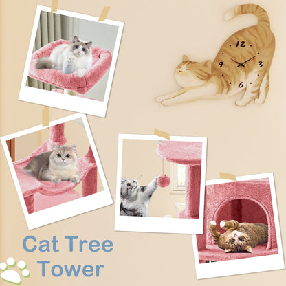 44-Inch Cat Tree Tower with Condo & Hammock - Multi-Level Indoor Cat Tree with Natural Sisal Scratching Posts, Perches & Pet House for Cats & Kittens, Stable Cat Climbing Tower, 5 Colors