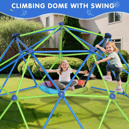 10FT Kids Climbing Dome with Hammock Swing Disc Swing Backyard Jungle Gym Steel Frame Outdoor Play Equipment 1000 LBS Capacity Gift for Boys Girls Ages 3-10