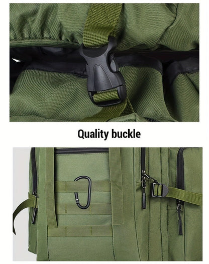 Tactical Backpack 100L Large Capacity Hiking Backpack Multiple Compartments Heavy Duty Ergonomic Straps for Camping Travel Trekking Backpacking Outdoor Adventures Jungle Green Black Army Green Gray Desert