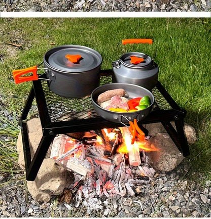 Portable Camping Bonfire Grill with Storage Bag – Heavy Duty Iron Barbecue Rack for Outdoor Picnic, RV Party & Firewood Heating, Includes Food Clips and Cleaning Cloths, Great Men's Gift