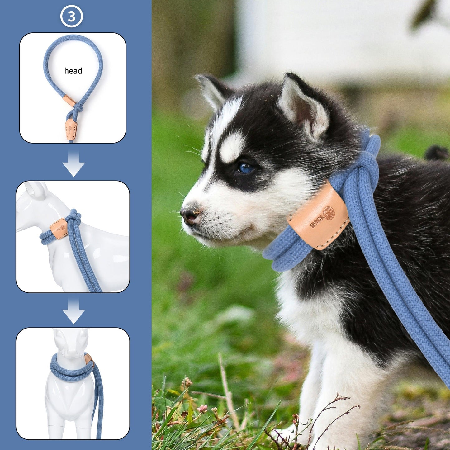 Dog Slip Leash and Harness 2-in-1 Rope Lead - No Pull All-in-One Training Leash for Puppies & Small Dogs, Adjustable Slip Lead with Soft Rope, Secure Control for Walking & Training