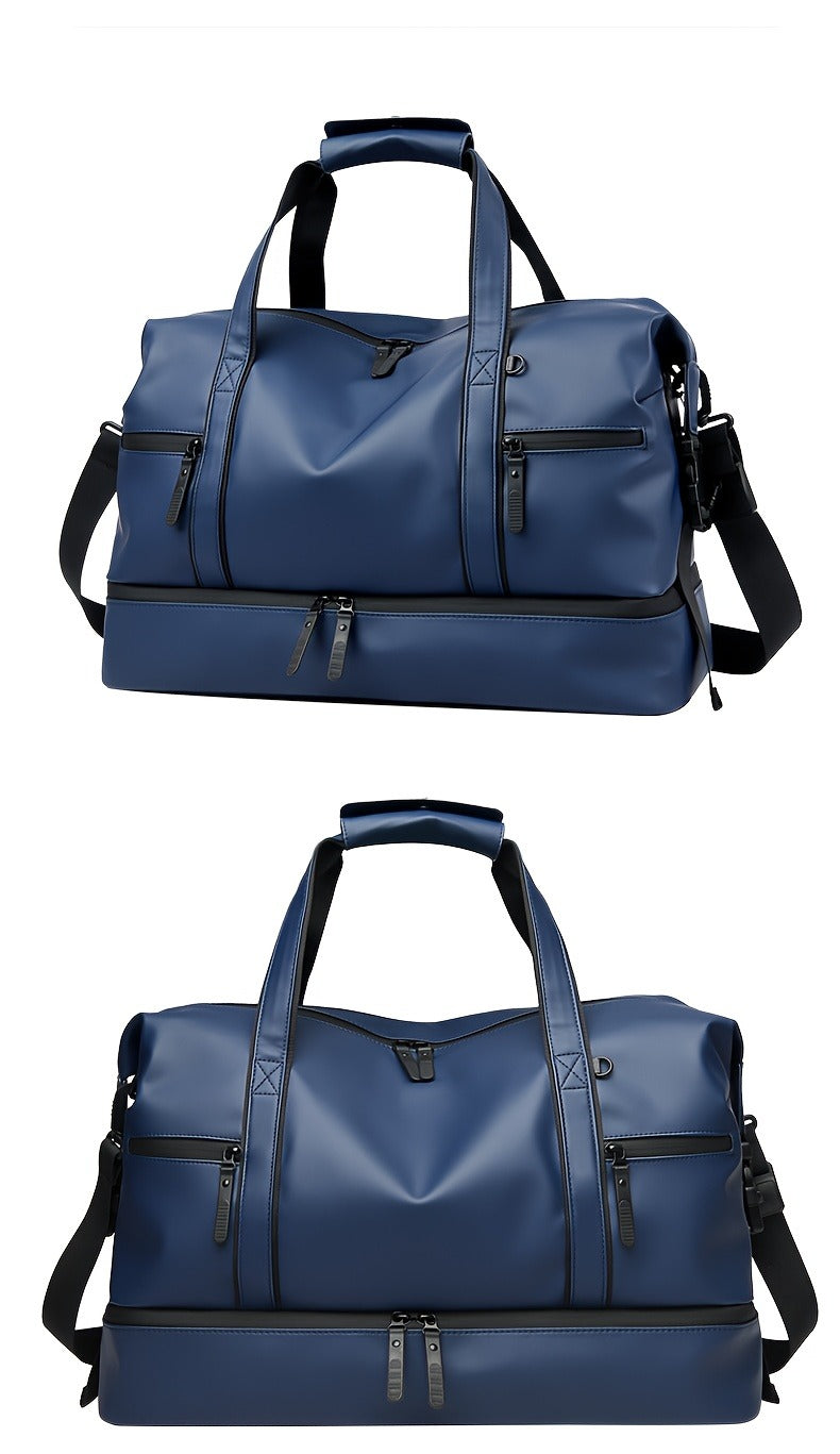 Gym Duffel Bag PU Foldable Sports Duffle with Shoe Compartment & Wet Pocket – Lightweight Weekender Travel Bag for Workout, Daily Use, Carry-On & Overnight Trips, Available in Black, Blue & Gray
