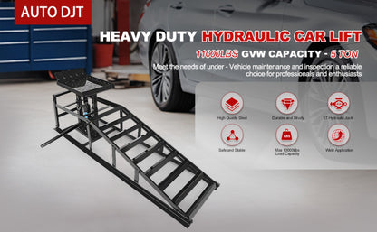 Hydraulic Vehicle Ramps 11,000 lb 5T Low Profile Heavy Duty Lift Service Ramps for Truck Trailer Garage – Adjustable Height, 1 Pack & 2 Pack, Red & Black